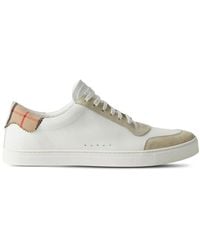 Burberry - Check Print Lace-Up Leather Sneakers, Brand Size 40.5 Us - Lyst