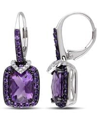 Amour - 4 5/8 Ct Tgw Amethyst And 1/10 Ct Tw Diamond Leverback Earrings - Lyst