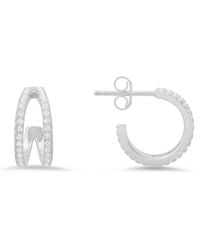 Kylie Harper - Sterling 15Mm Double Curve Cz Hoop Earrings - Lyst