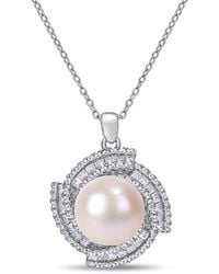Amour - 12-12.5 Mm Cultured Freshwater Pearl And 1 5/8 Ct Tgw Cubic Zirconia Geometric Necklace - Lyst