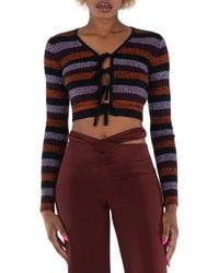 Ganni - Ladies Multicolour Striped Crop Cardigan - Lyst