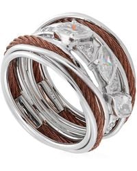 Charriol - Tango White Cz Stones Stainless Steel Bronze Pvd Cable Ring - Lyst