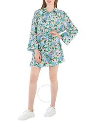 Ganni - Azure Floral Printed Puff-sleeved Shirt Dress - Lyst