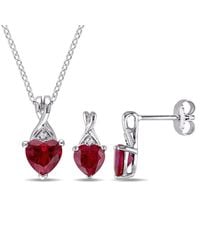 Amour - 3 3/4 Ct Tgw Created Ruby And Diamond Heart Twist Pendant With Chain And Earrings 2-Piece Set - Lyst