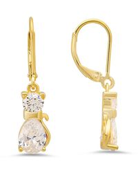 Kylie Harper - 14K Over Dangling Cz Kitty Cat Leverback Earrings - Lyst