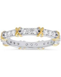 Kylie Harper - Two-Tone Round-Cut Cz "X" Stackable Eternity Band Ring - Lyst