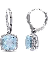Amour - 8 1/2 Ct Tgw Topaz And 1/5 Ct Tw Diamond Leverback Halo Earrings - Lyst