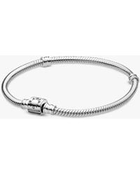 PANDORA - Moments Sterling Barrel Clasp Snake Chain Bracelet - Lyst