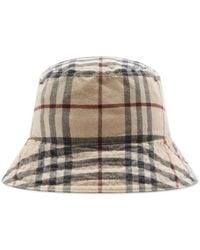 Burberry - Stone Check Cotton Twill Woven Bucket Hat - Lyst