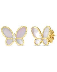 Roberto Coin - 18K Jasmine Diamond & Mother Of Pearl Butterfly Stud Earrings - Lyst