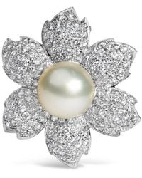 Haus of Brilliance - 18K 2 3/4 Cttw Diamond And 12.5 Mm Cultured Freshwater Pearl Floral Brooch Pin - Lyst