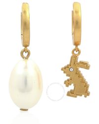 Tory Burch - Pave Rabbit And Cultured Freshwater Pearl Mismatch Charm Hoop Earrings - Lyst