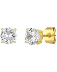 Robert Alton - Stainless Steel With Finish Round Created Sapphire Stud Earrings - Lyst