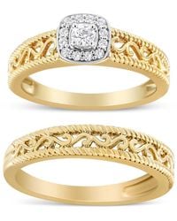 Haus of Brilliance - 14K Over 1/5 Cttw Diamond Halo And Milgrain Finish Engagement Ring Bridal Set - Lyst