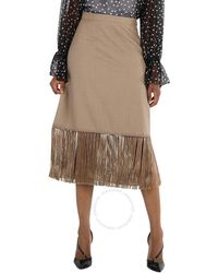 Burberry - Pecan Melange High-waist Fring-hem Wool And Cashmere Skirt - Lyst