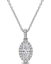 Created Forever - 1Ct Tgw Marquise And Round-Cut Lab Grown Diamond Halo Pendant With Chain - Lyst