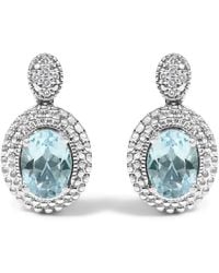Haus of Brilliance - 925 Sterling Diamond Accent And Oval Topaz With Beaded Halo Drop Stud Earrings (I-J Color, I1-I2 Clarity) - Lyst