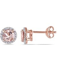 Amour - Morganite And Diamond Halo Stud Earrings - Lyst