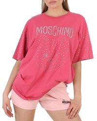 Moschino - Fuschia Crystal Teddy Bear Oversize Cotton T-Shirt - Lyst
