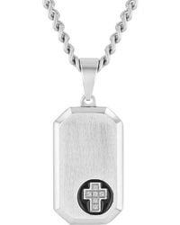 Robert Alton - Diamond Accent Stainless Steel With Finish Cross Dog Tag Pendant - Lyst