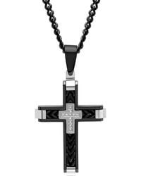 Robert Alton - Diamond Accent Stainless Steel With Finish Cross Pendant - Lyst