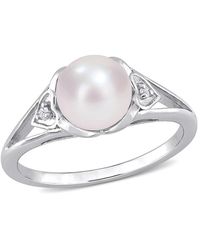 Amour - 7-7.5Mm Freshwater Cultured Pearl And Diamond Accent Split-Shank Ring - Lyst