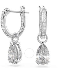 Swarovski - Millenia Rhodium Plated Pear Cut Hoop Earrings - Lyst