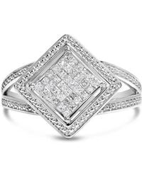 Haus of Brilliance - 925 Sterling 1/3 Cttw Invisible Set Princess-Cut Diamond Rhombus And Beaded Halo Ring - Lyst