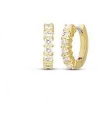 Roberto Coin - 18kt Yellow Gold huggy Earrings With Diamonds - Lyst