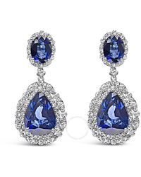 Haus of Brilliance - 18k Gold Blue Sapphire 2 3/4 Cttw Diamond Halo Drop Dangle Earring - Lyst