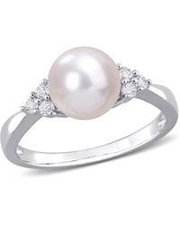 Amour - 8-8.5Mm Cultured Freshwater Pearl And 1/4 Ct Tgw Topaz Ring - Lyst