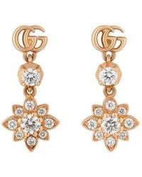 Gucci - Flora Rose Drop Earrings With Diamonds 0.29Ct - Lyst