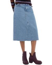 Ganni - Ladies Light Stone Denim Organic Cotton Midi Skirt - Lyst