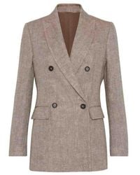Brunello Cucinelli - Tabacco Linen Double Breasted Jacket, Brand Size 46 (Us - Lyst
