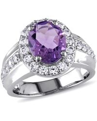 Amour - 3 3/8 Ct Tgw Oval Cut Amethyst And Created Sapphire Halo Ring - Lyst