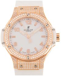 Hublot Big Bang White Dial Diamonds Rubber Unisex Watch - Metallic