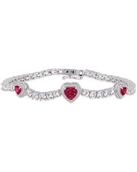 Amour - 8-2/5 Ct Tgw Created Ruby And Created Sapphire Stationed Triple Halo Heart Tennis Bracelet - Lyst