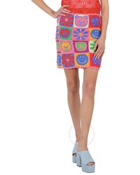 Moschino - Fantasy Print Fucsia Crochet Knitted Patchwork Skirt - Lyst