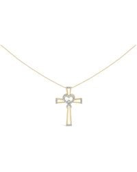 Haus of Brilliance - 14K Over 1/6 Cttw Diamond Interlocking Heart And Ribbon Cross Pendant Necklace - Lyst