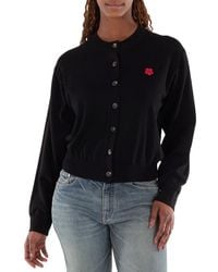 KENZO - Knitted Flower Patch Wool Cardigan - Lyst