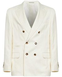 Brunello Cucinelli - Off- Silk Blend Double-Breasted Blazer, Brand Size 48 (Us - Lyst