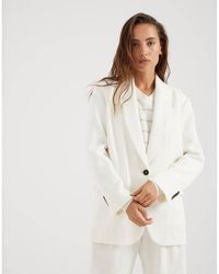 Brunello Cucinelli - Off Linen Blend Jacket, Brand Size 48 (Us - Lyst