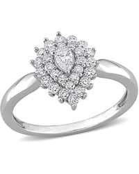 Amour - 1/2 Ct Tw Pear And Round Diamond Graduated Halo Engagement Ring - Lyst
