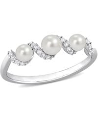Amour - Cultured Freshwater Pearl And 1/4 Ct Tgw Created Sapphire Swirl Ring - Lyst