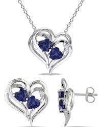 Amour - 2-Pc Set Of 3 2/5 Ct Tgw Created Sapphire And Diamond Accent Heart Stud Earrings And Pendant With Chain - Lyst