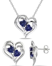 Amour - 2-Pc Set Of 3 2/5 Ct Tgw Created Sapphire And Diamond Accent Heart Stud Earrings And Pendant With Chain - Lyst