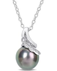 Amour - 8-9Mm Tahitian Cultured Pearl And Diamond Accent Twisted Pendant With Chain - Lyst