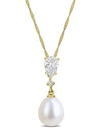 Created Forever - 8-8.5Mm Cultured Freshwater Pearl And 1/2 Ct Tw Lab-Grown Diamond Drop Pendant With Chain - Lyst