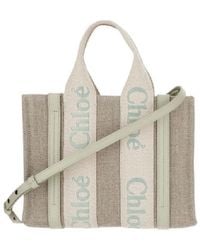 Chloé - Small Woody Logo Linen Tote Bag - Lyst