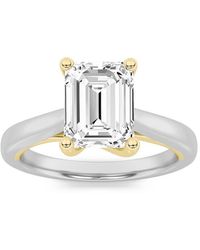 Mure And Co - 2Ctw Emerald Shaped Lab Grown Diamond (F/Vs) Two Tone Cathedral Shank Engagement Ring - Lyst